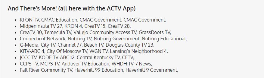 ACTV List of Channels